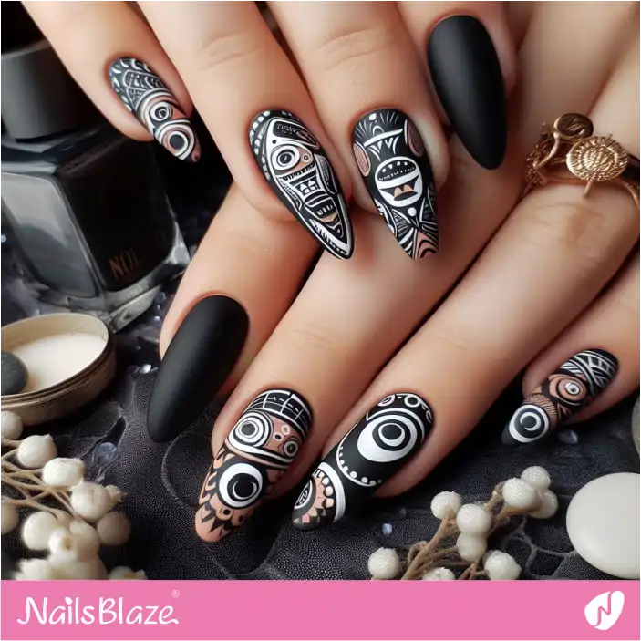 Matte Nails Inspired by Coast Salish Salmon Fish Design | Canadian | Tribal - NB1485